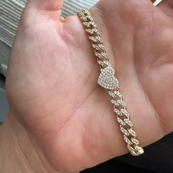 14k gold vermeil Heart cuban link chain - 16” - Picture 1 of 3